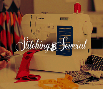 Stitching Sewcial overlaid on image of Brother Sewing machine on a work table