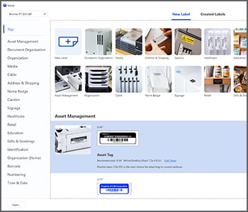 Screen shot of templates for PTouch Editor software