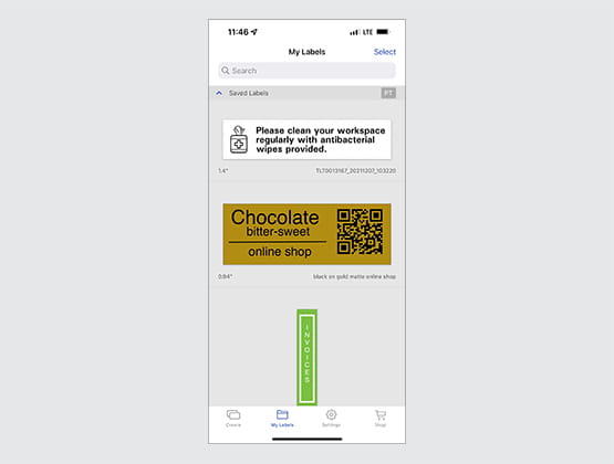 Screen shot of iPrint & Labeling app showing reprint function