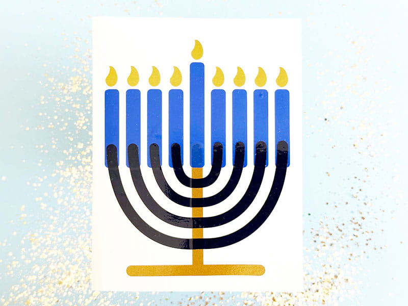 Menorah card on grey background