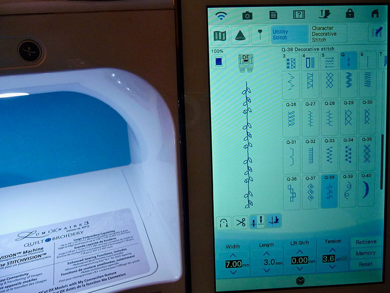 Brother Sewing machine displaying the dual feed adjustments with the selected pattern