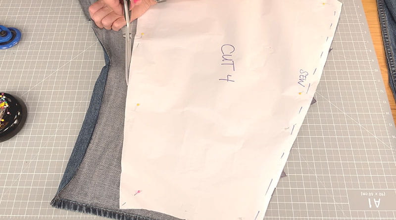 Cutting out 4 pieces of the skirt pattern