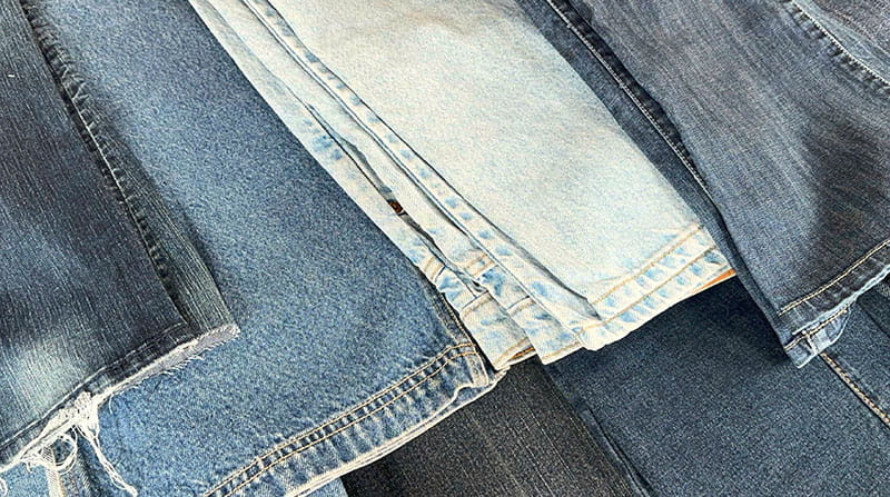 Lining up the pieces of denim together