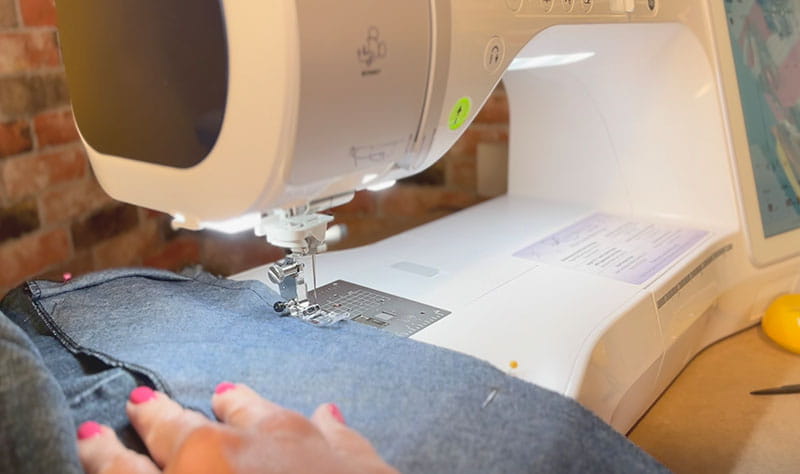 Stitching the folded fabric together