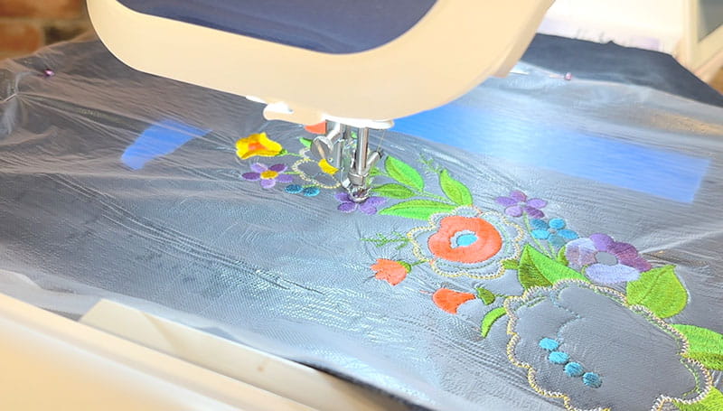 Embroidery on the DIY denim skirt project