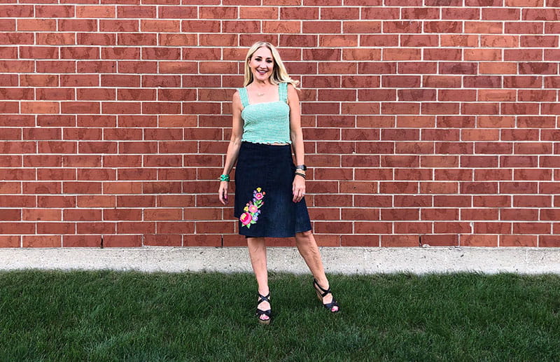 Final product of the DIY denim skirt project