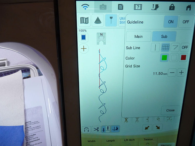 Embroidery machine display for design