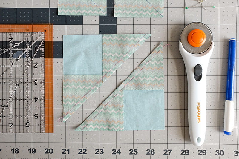 Diagonally cut with sewing cutter