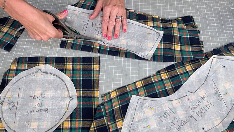 hand cutting fabric into the necessary shape using pattern pieces