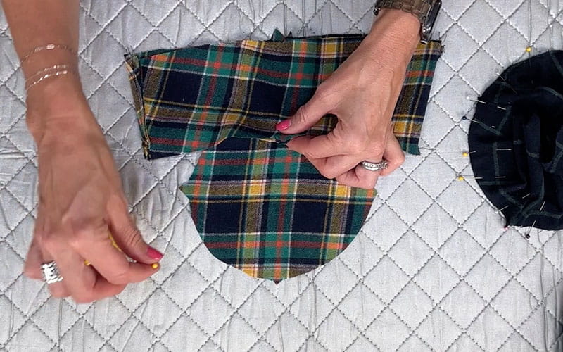 assembling cloth into sections for the bucket hat