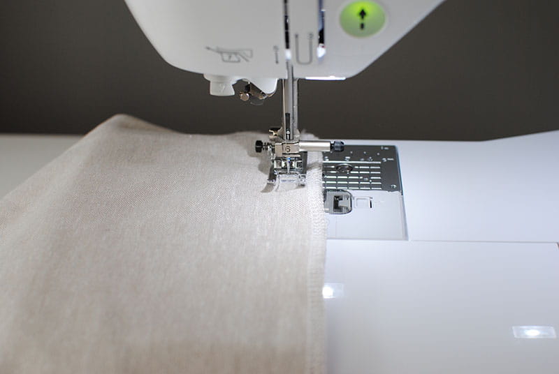 Fabric on the sewing machine ready to be stitched