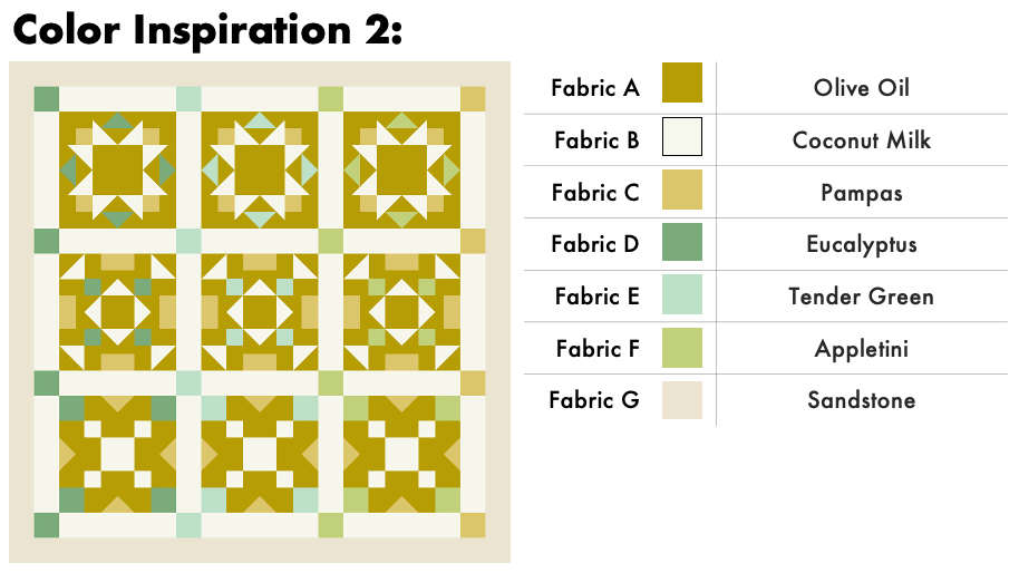 Color inspiration for Spring Serenade quilt in shades of green and yellow