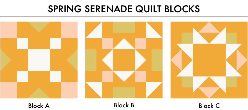 Three quilt blocks for the Spring Serenade quilt