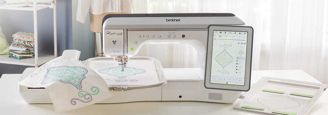 XP3 in craft room with embroidery design in hoop and on screen.