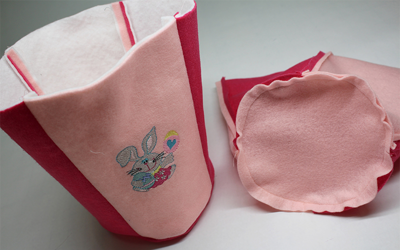 Easter Basket 23 - urn the outside of the basket right side out and the lining inside out as shown.