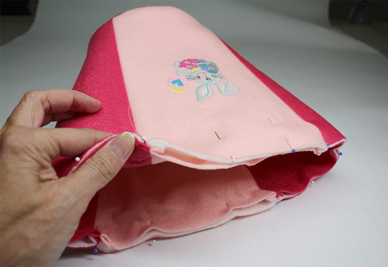 Easter Basket 28-Line up the seams and pin.