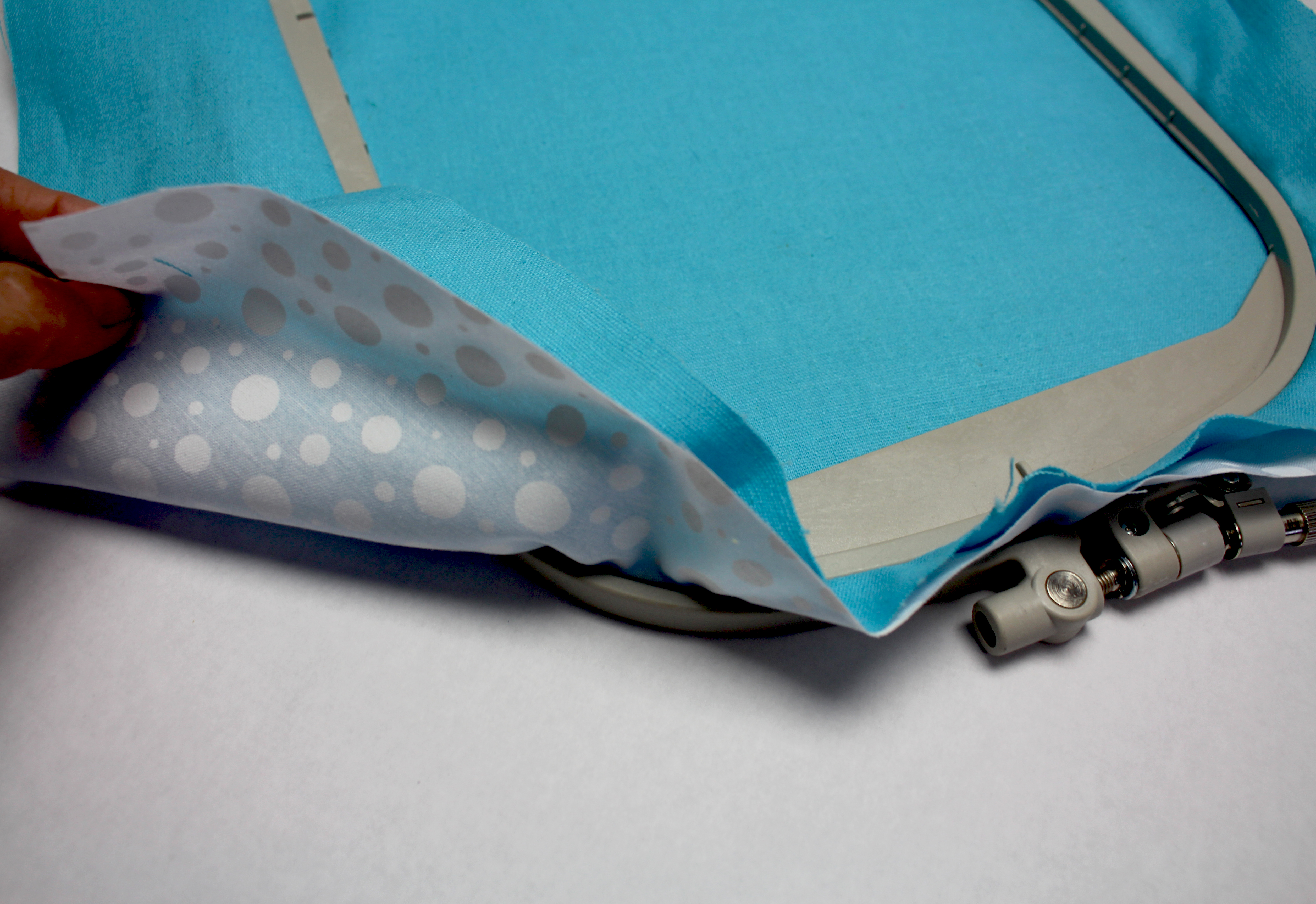 Fabrics layered in hoop