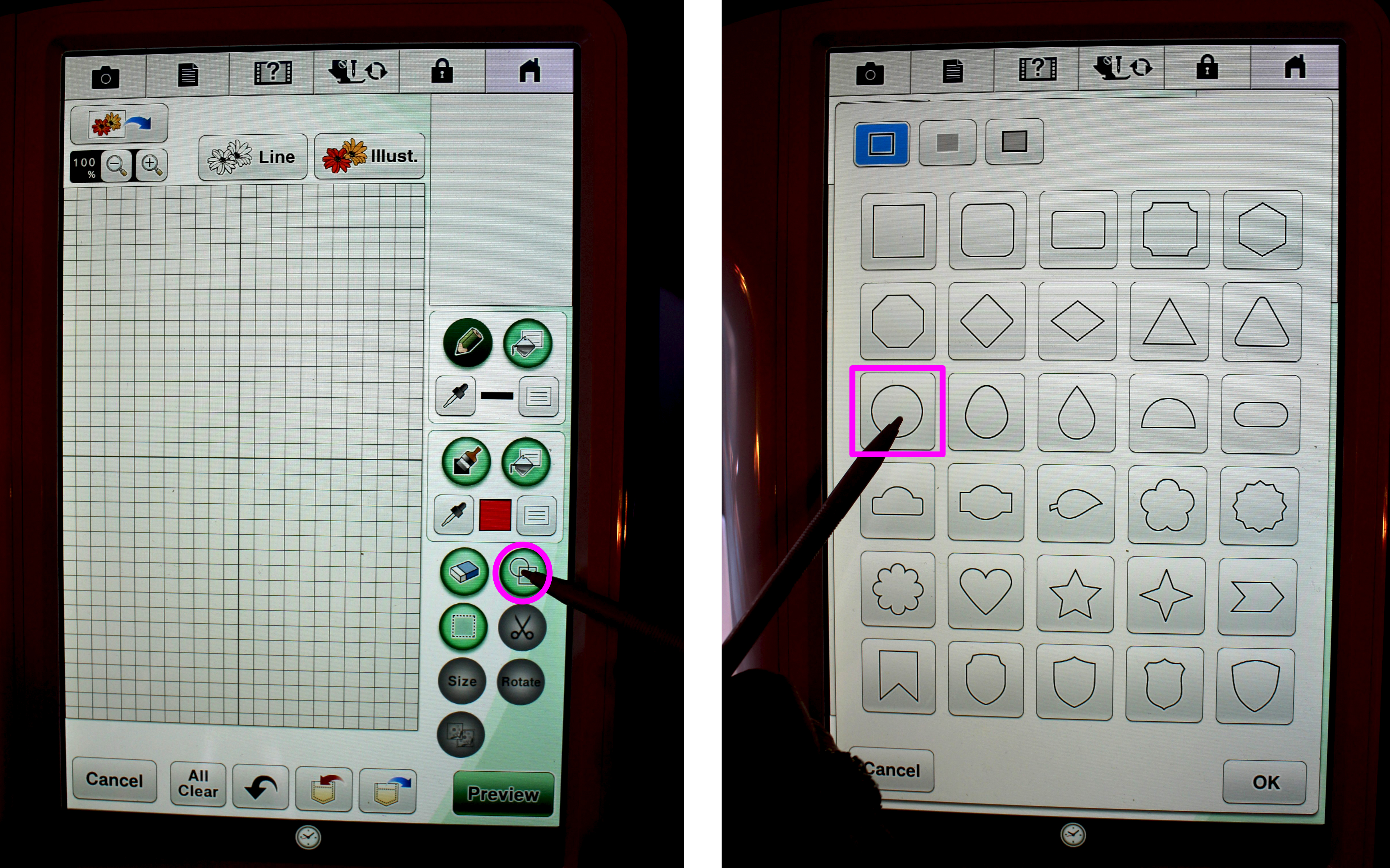 Click on SHAPE. Choose Circle.