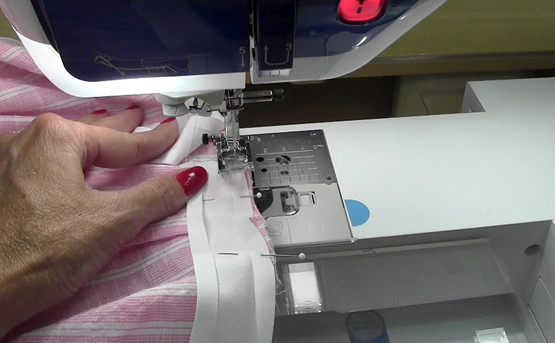 Strapless top - 50- Stitch along the folded edge of the bias tape as shown
