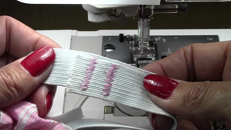 strapless top - 63-Overlap the elastic, and stitch with a zigzag stitch to secure together