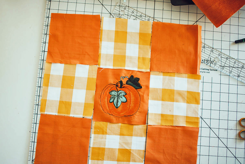 Arrange fabric squares