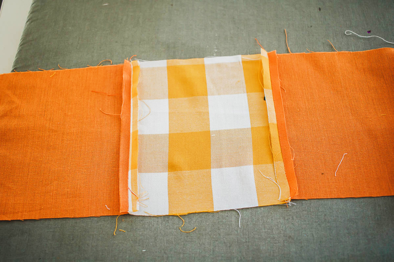 Sew rows of fabric together