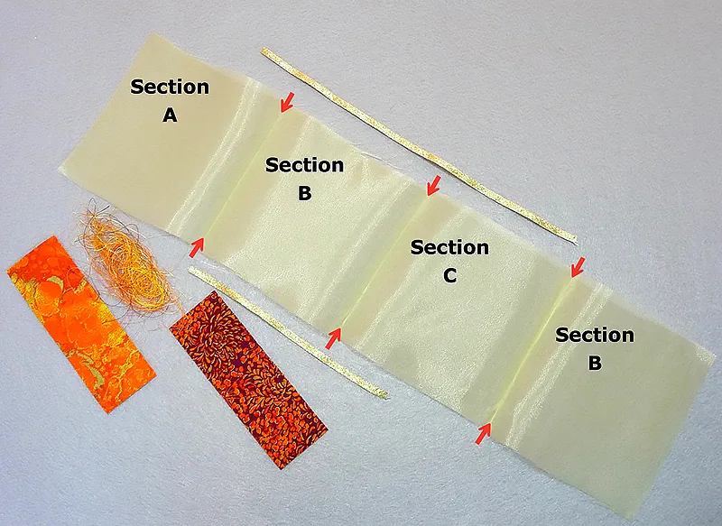 Fabric folded in sections