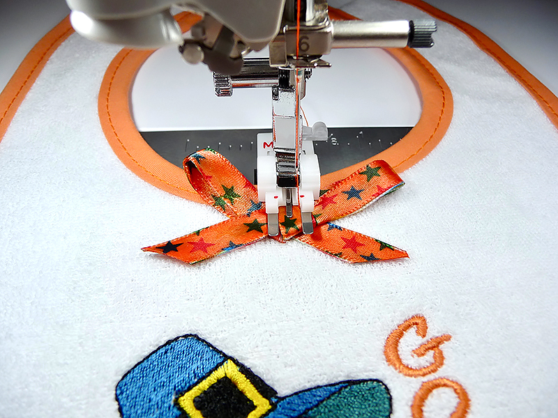 ribbon on sewing foot