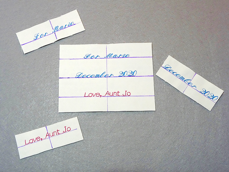 Completed text on fabric