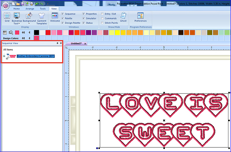 sequence view panel