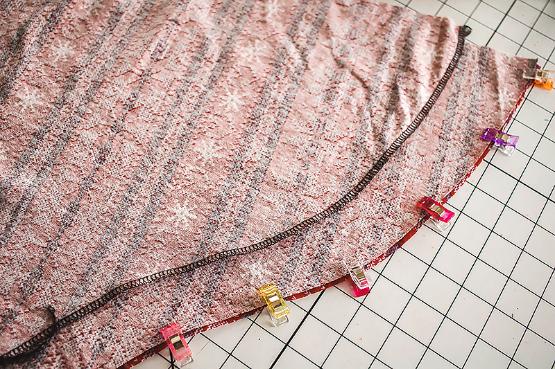 sew long curved edge of cowl