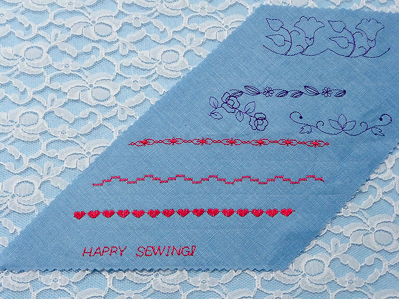Examples of 7mm stitches with mongramming foot