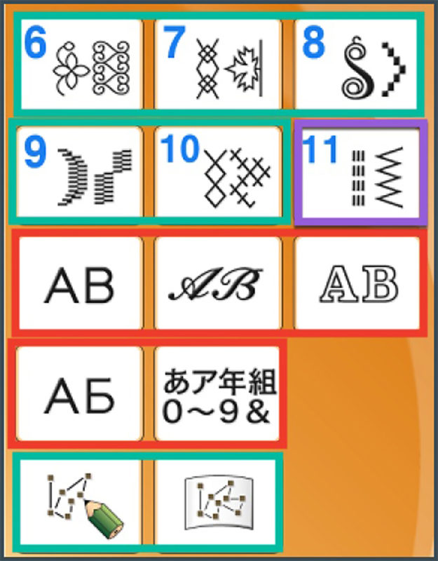 Examples of stitches with mongramming foot on Brother machines