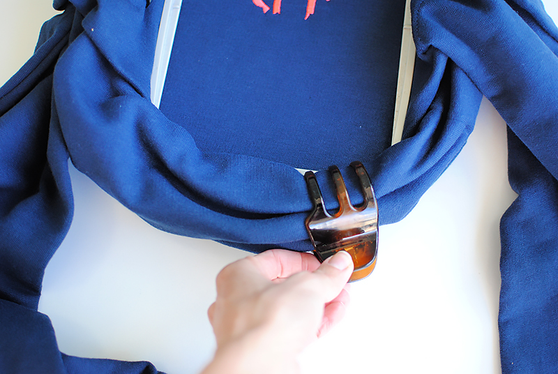 Clip sweatshirt in hoop