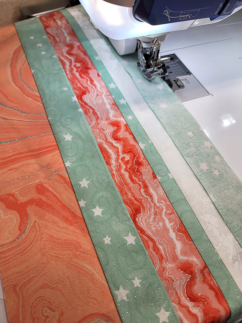 fabric strips to cover template